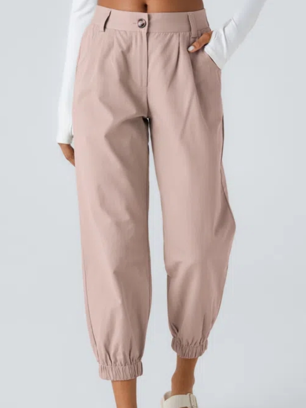 Halara Mid Rise Casual Joggers with Pockets Elastic Cuff Pants Spring Rose Smoke